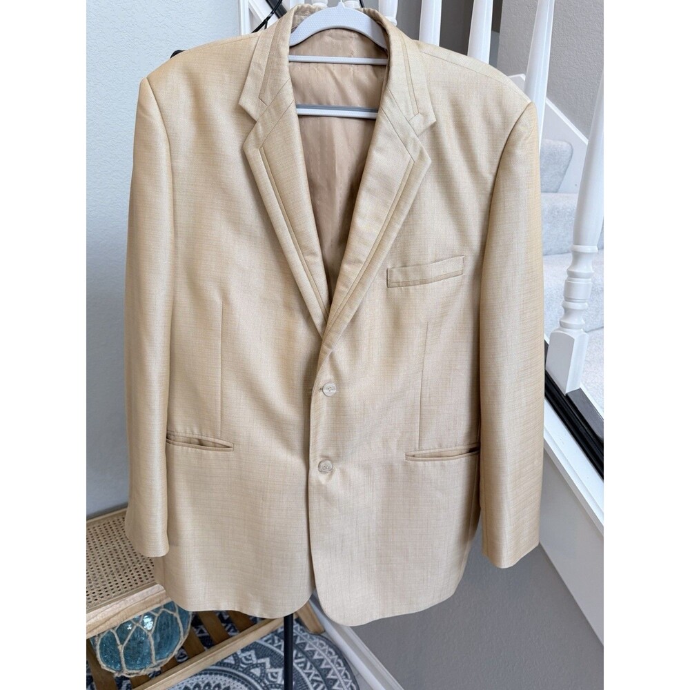 Falcone Suit Jacket Sports Coat Blazer w/ Vest Yellow-Gold Sharp 46R